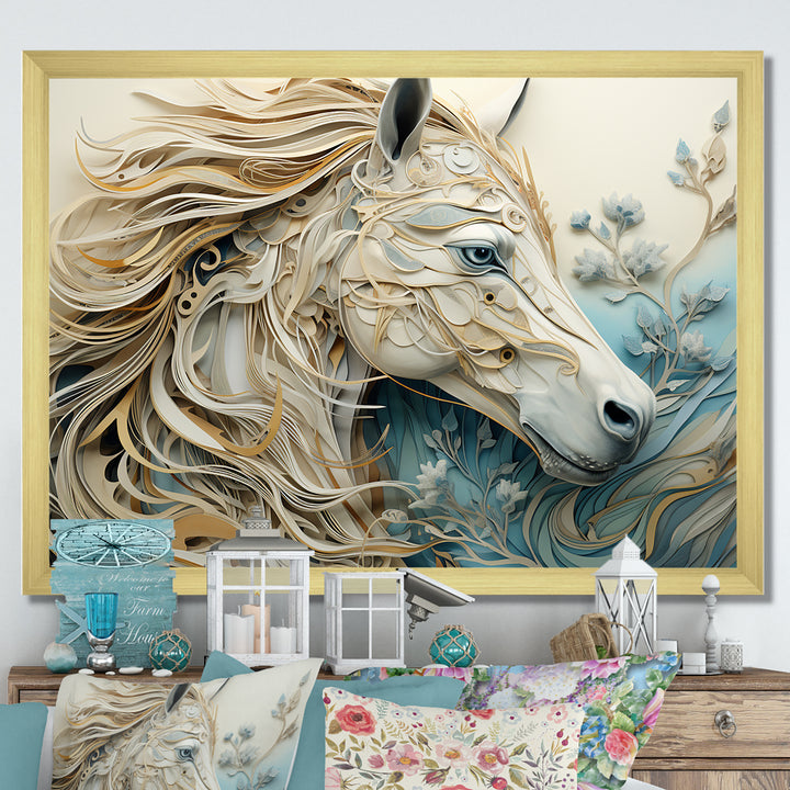 Minimal Blue And White Horse Portrait - Horse Wall Art Prints