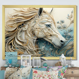 Minimal Blue And White Horse Portrait - Horse Wall Art Prints