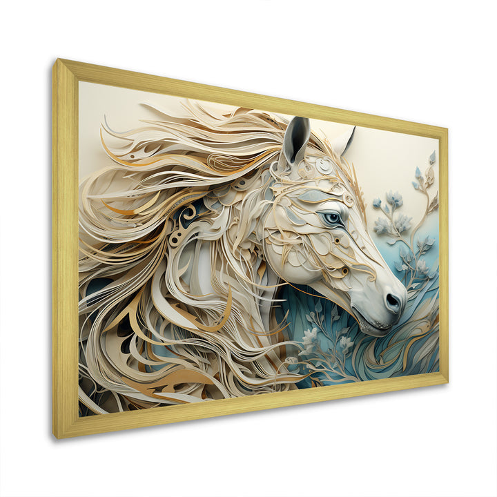 Minimal Blue And White Horse Portrait - Horse Wall Art Prints