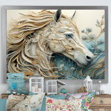 Minimal Blue And White Horse Portrait - Horse Wall Art Prints