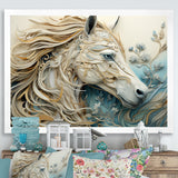 Minimal Blue And White Horse Portrait - Horse Wall Art Prints