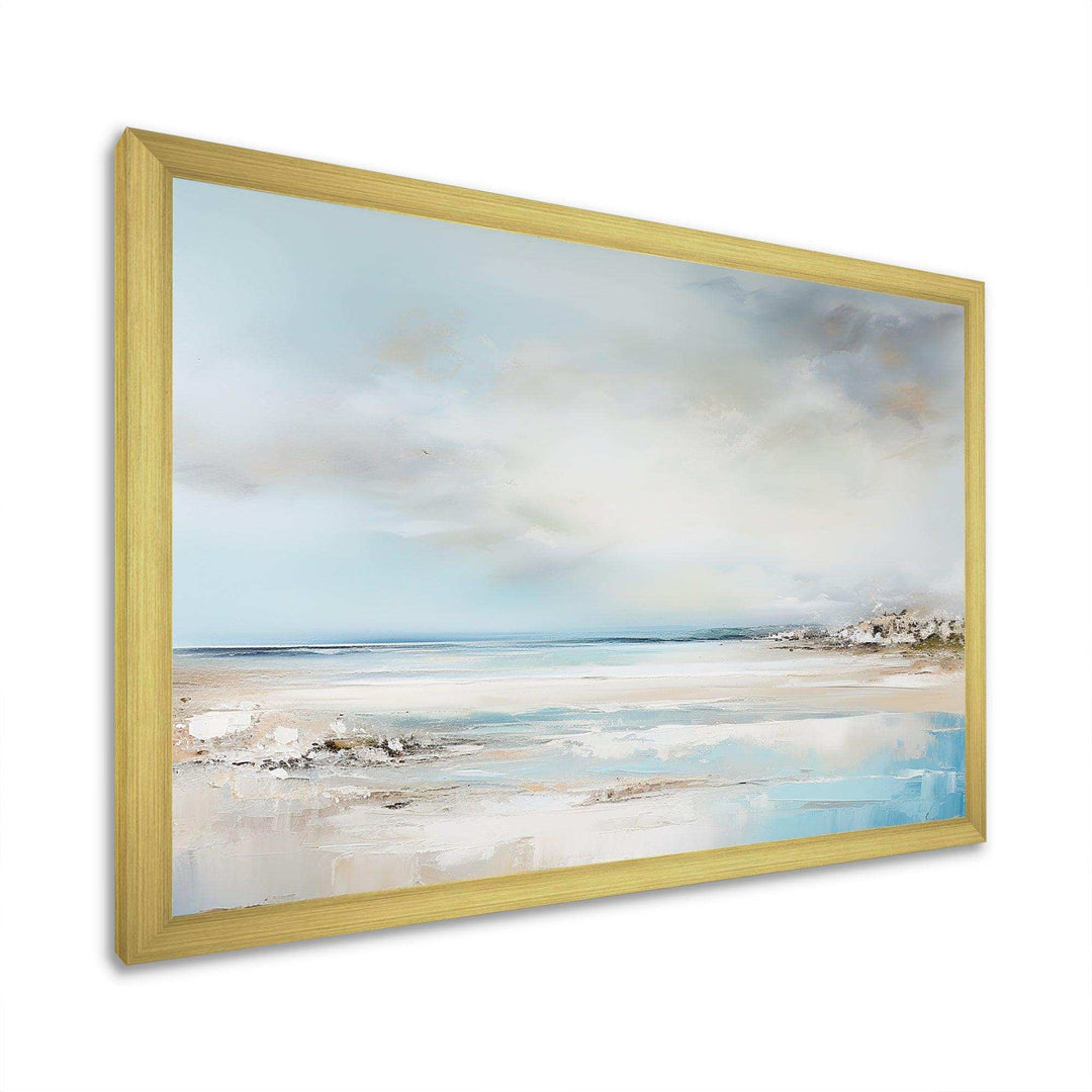 Beige And Blue Beach Minimal Horizon I - Coastal Canvas Wall Art