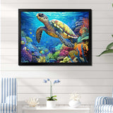 Blue Sea Turtle World - Animals Canvas Wall Art