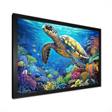 Blue Sea Turtle World - Animals Canvas Wall Art