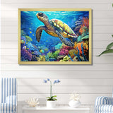 Blue Sea Turtle World - Animals Canvas Wall Art