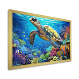 Blue Sea Turtle World - Animals Canvas Wall Art