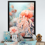 Pink Jellyfish Undersea Wonders - Jellyfish Framed Canvas Art