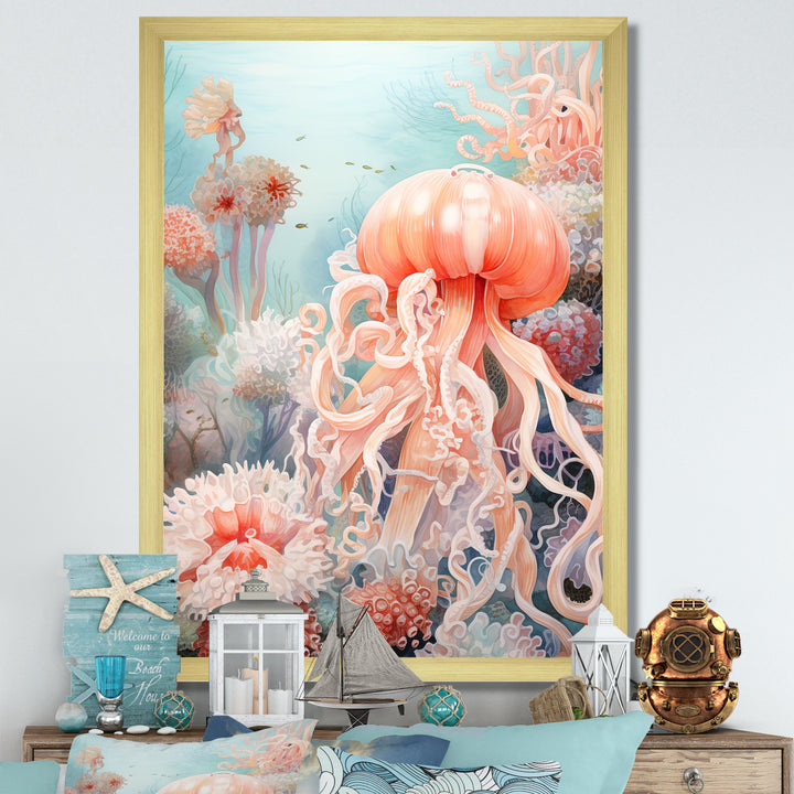 Pink Jellyfish Undersea Wonders - Jellyfish Framed Canvas Art