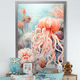 Pink Jellyfish Undersea Wonders - Jellyfish Framed Canvas Art