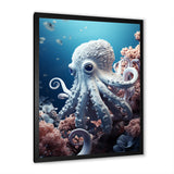 Monochrome Blue And White Octopus Crowl - Octopus Living Room Wall Art