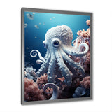 Monochrome Blue And White Octopus Crowl - Octopus Living Room Wall Art