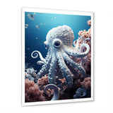 Monochrome Blue And White Octopus Crowl - Octopus Living Room Wall Art