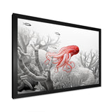 Monochrome Coral And Grey Octopus Paddle - Octopus Bedroom Wall Art