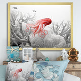 Monochrome Coral And Grey Octopus Paddle - Octopus Bedroom Wall Art