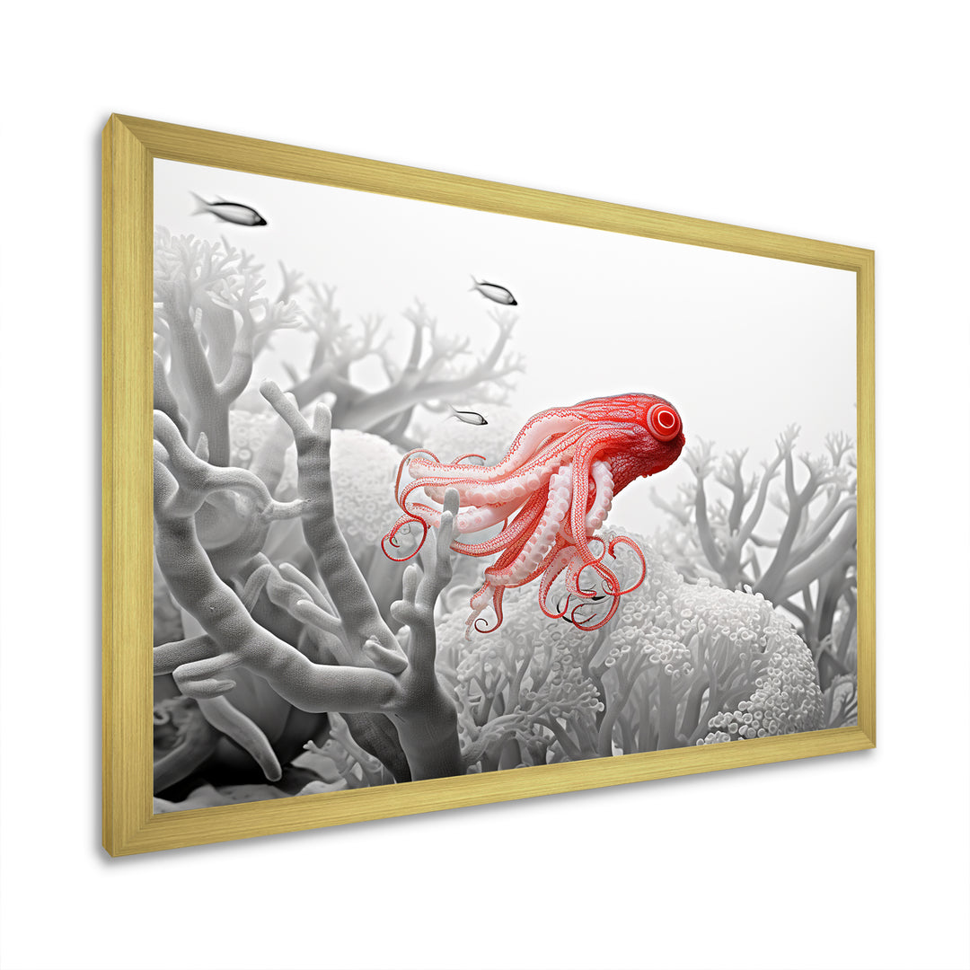 Monochrome Coral And Grey Octopus Paddle - Octopus Bedroom Wall Art