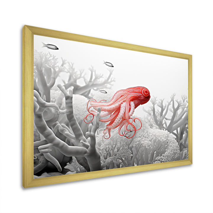Monochrome Coral And Grey Octopus Paddle - Octopus Bedroom Wall Art