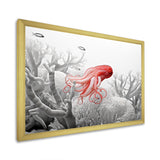 Monochrome Coral And Grey Octopus Paddle - Octopus Bedroom Wall Art