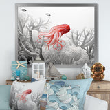 Monochrome Coral And Grey Octopus Paddle - Octopus Bedroom Wall Art
