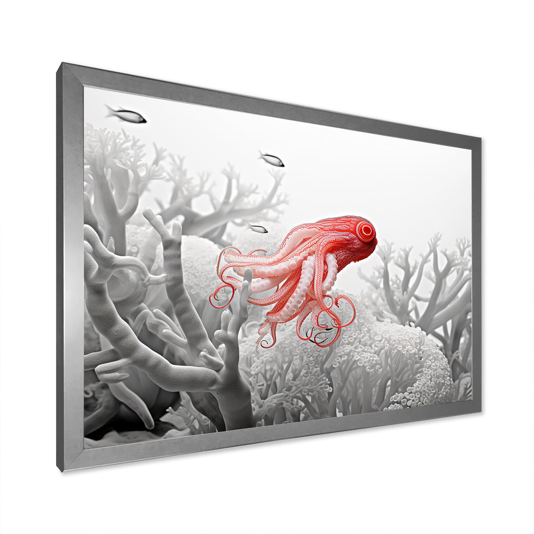 Monochrome Coral And Grey Octopus Paddle - Octopus Bedroom Wall Art