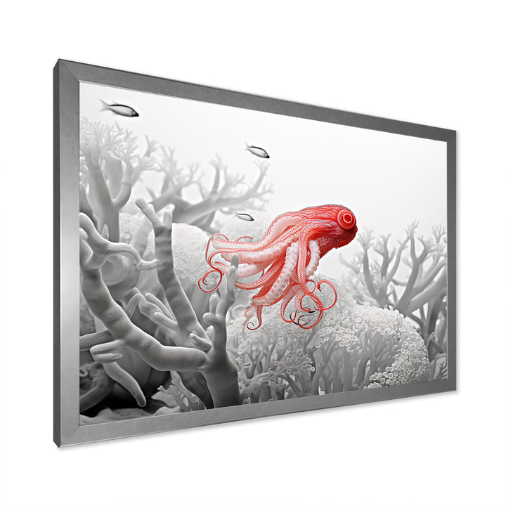 Monochrome Coral And Grey Octopus Paddle - Octopus Bedroom Wall Art