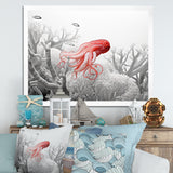 Monochrome Coral And Grey Octopus Paddle - Octopus Bedroom Wall Art