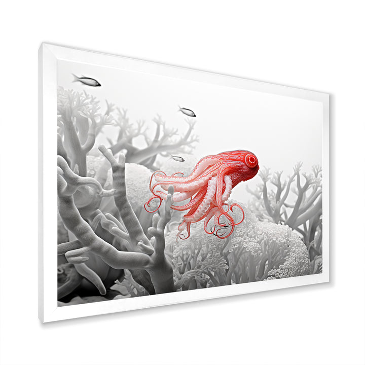 Monochrome Coral And Grey Octopus Paddle - Octopus Bedroom Wall Art