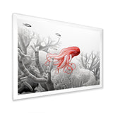 Monochrome Coral And Grey Octopus Paddle - Octopus Bedroom Wall Art