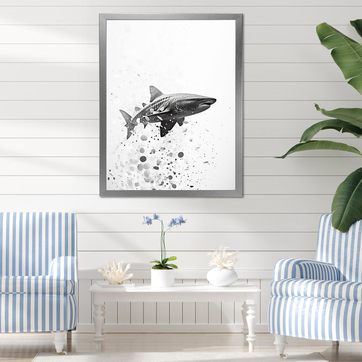 Monochrome Grey Shark Dance - Shark Wall Art Prints