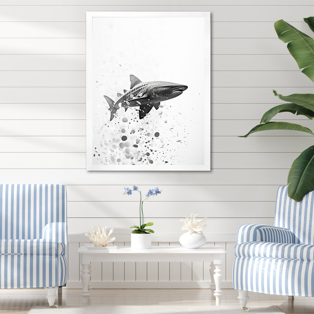 Monochrome Grey Shark Dance - Shark Wall Art Prints