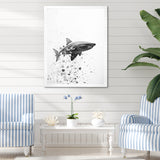 Monochrome Grey Shark Dance - Shark Wall Art Prints