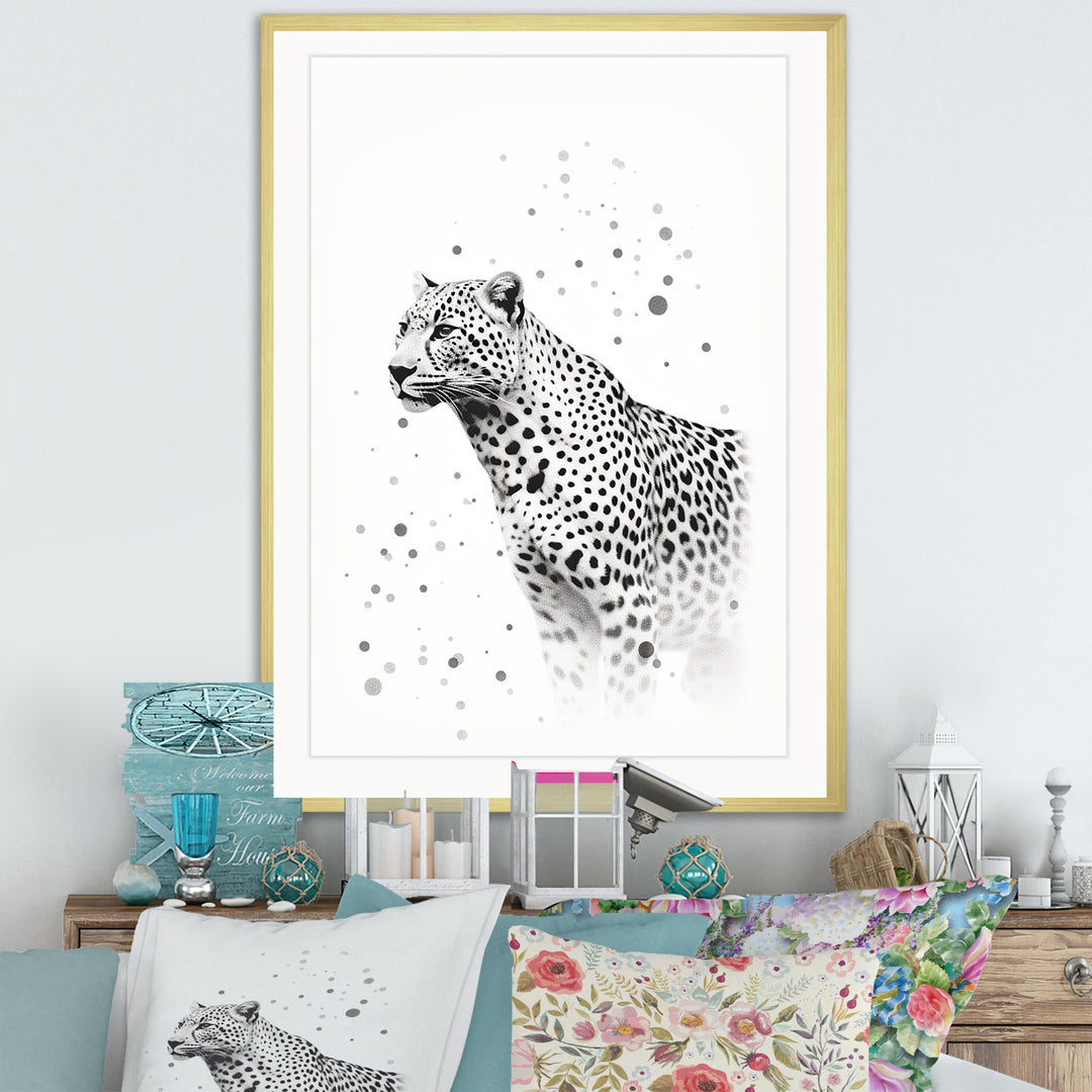 Minimalism Black And White Leopard Portrait - Gray Leopard Wall Art