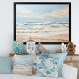 Modern Coastal Beige And Blue Beach - Coastal Canvas Wall Art