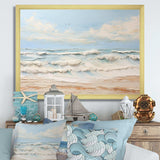 Modern Coastal Beige And Blue Beach - Coastal Canvas Wall Art