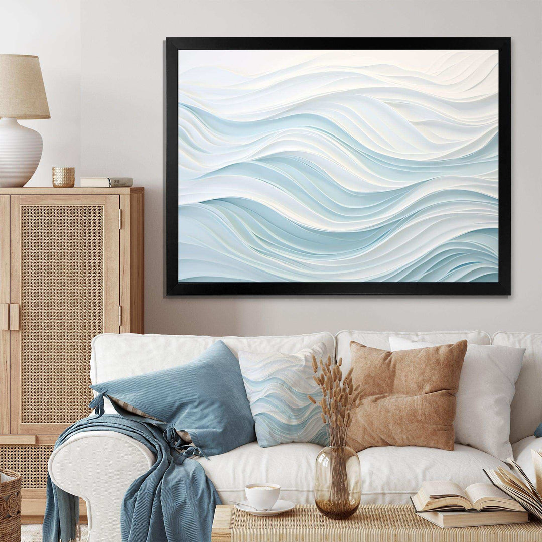 Blue And White Simplicity Wave - Abstract Canvas Wall Art