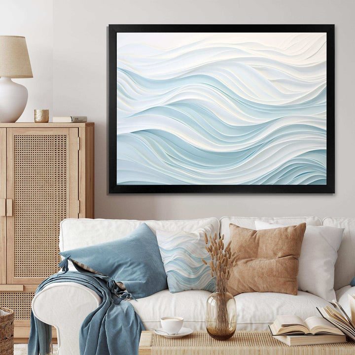 Blue And White Simplicity Wave - Abstract Canvas Wall Art