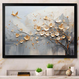 Japan Beige And Gold Tree Vision - Abstract Canvas Wall Art