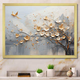 Japan Beige And Gold Tree Vision - Abstract Canvas Wall Art