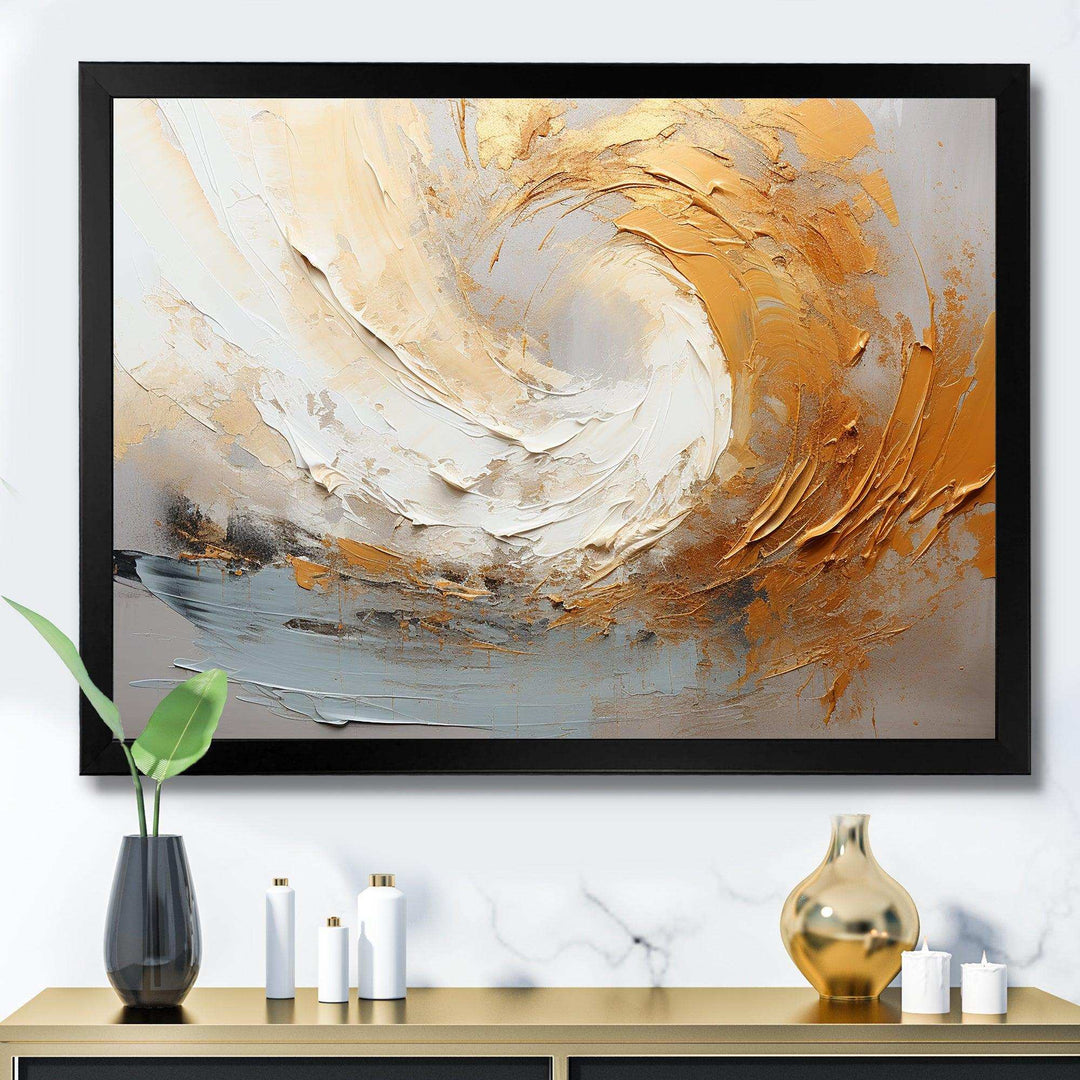 Gold And Beige Soft Wave Paint III - Abstract Canvas Wall Art