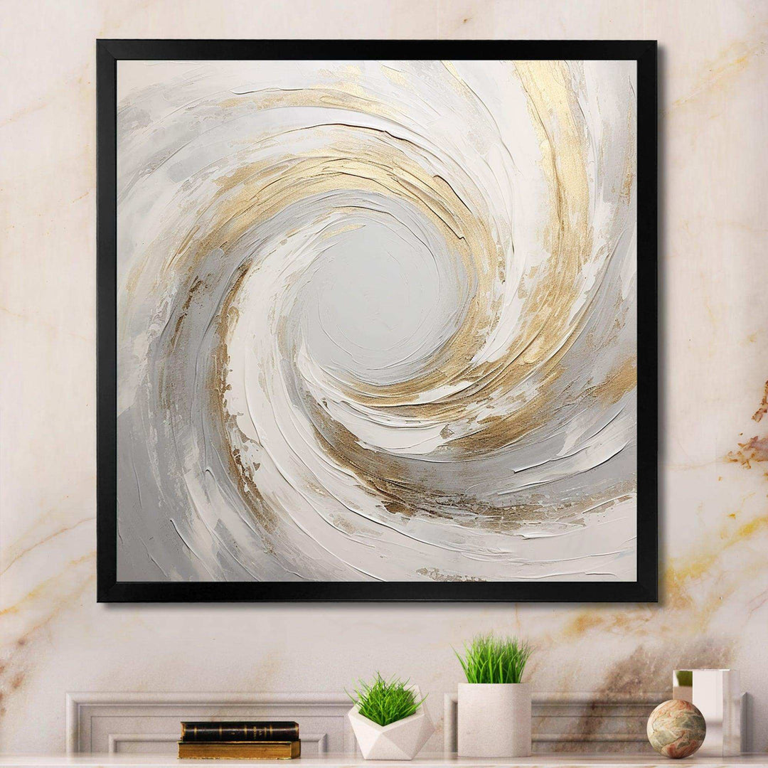 Gold And White Soft Wave Vortex V - Abstract Canvas Wall Art