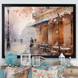 Peach Impressionist Cafe In Paris - Cityscapes Canvas Wall Art