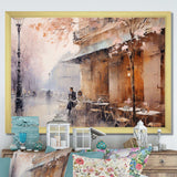 Peach Impressionist Cafe In Paris - Cityscapes Canvas Wall Art