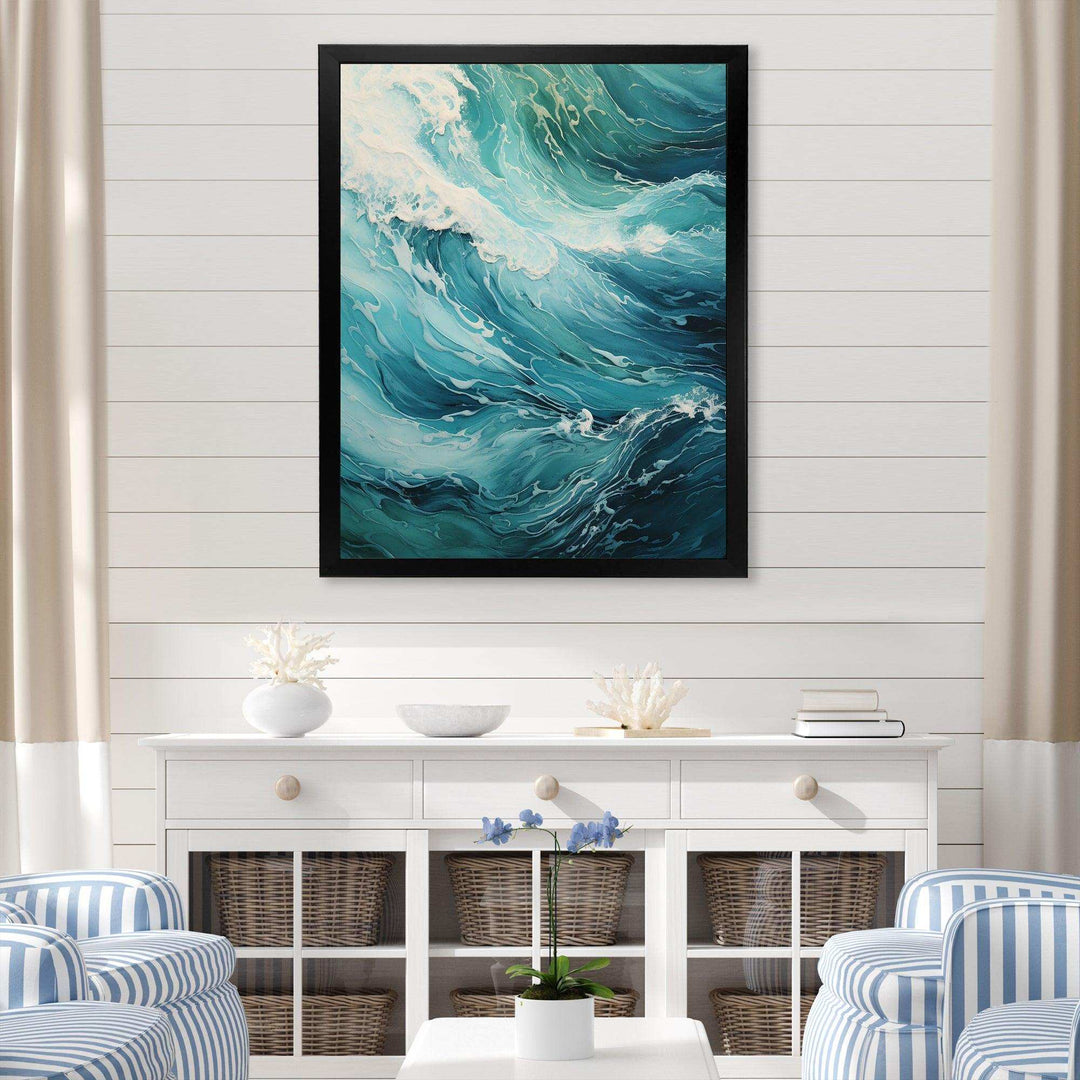 Ocean Teal Wave Expression - Coastal Canvas Wall Art