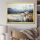 Minimalism Beige And Blue Countryside IV - Landscapes Canvas Wall Art