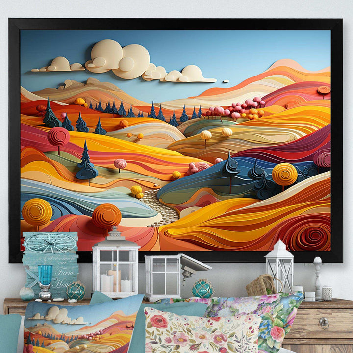 Whimsical Fields Of Color Landscape - Landscapes Canvas Wall Art