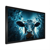 Blue Cow Flow Portrait - Cow Framed Canvas Art