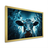 Blue Cow Flow Portrait - Cow Framed Canvas Art