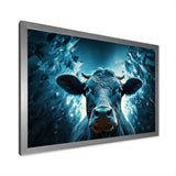 Blue Cow Flow Portrait - Cow Framed Canvas Art