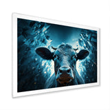 Blue Cow Flow Portrait - Cow Framed Canvas Art