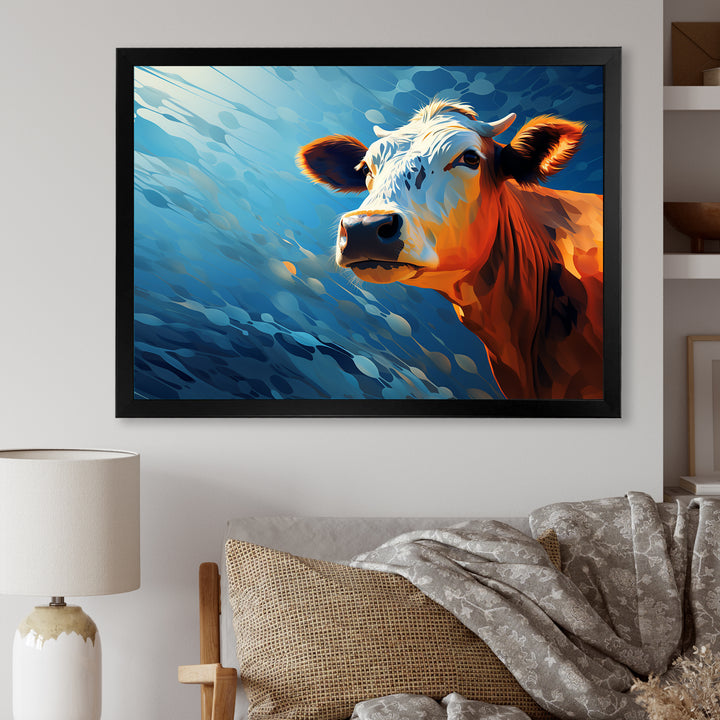 Blue And Orange Cow Flow - Cow Large Canvas Wall Art