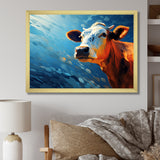 Blue And Orange Cow Flow - Cow Large Canvas Wall Art